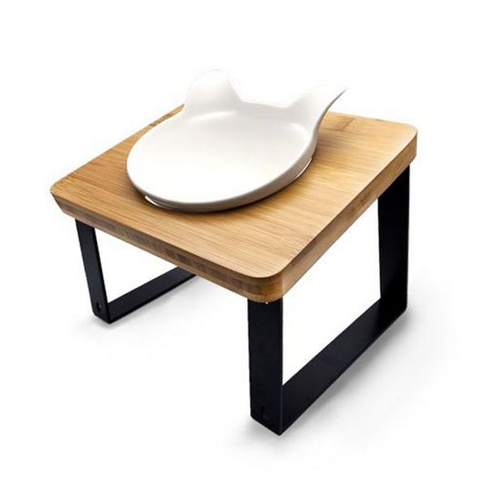 喵體工學 貓型陶瓷碗連架 - 白